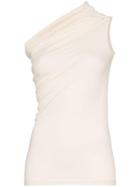 Rick Owens Cream Asymmetric Gathered Cotton Vest Top - Nude & Neutrals