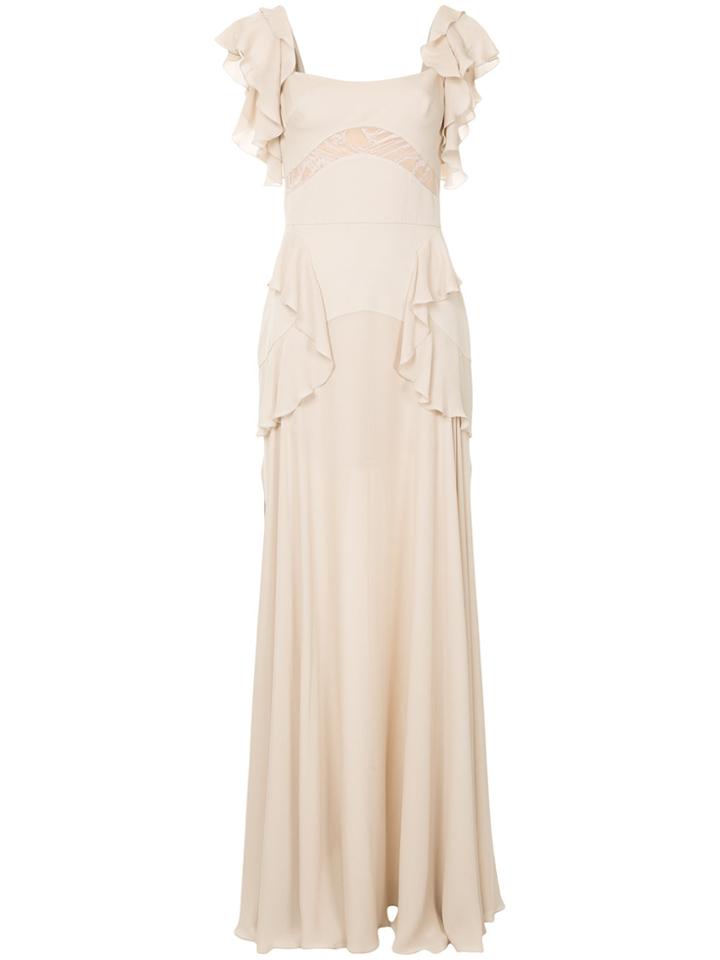 Elie Saab Ruffled Elegant Long Evening Dress - Nude & Neutrals