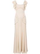 Elie Saab Ruffled Elegant Long Evening Dress - Nude & Neutrals