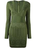 Balmain Knit Panel Mini Dress, Women's, Size: 40, Green, Polyamide/viscose