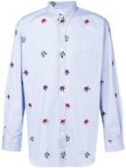 Comme Des Garçons Shirt Flower Embroidered Striped Shirt - Blue
