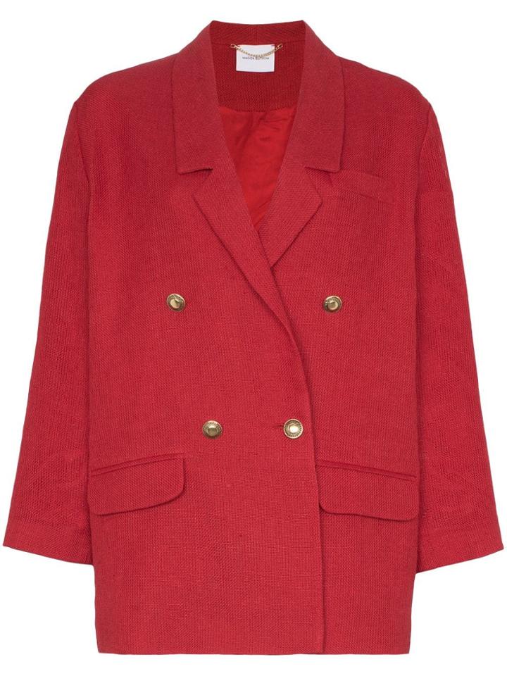 Magda Butrym Bayamon Double Breasted Linen Blazer - Red