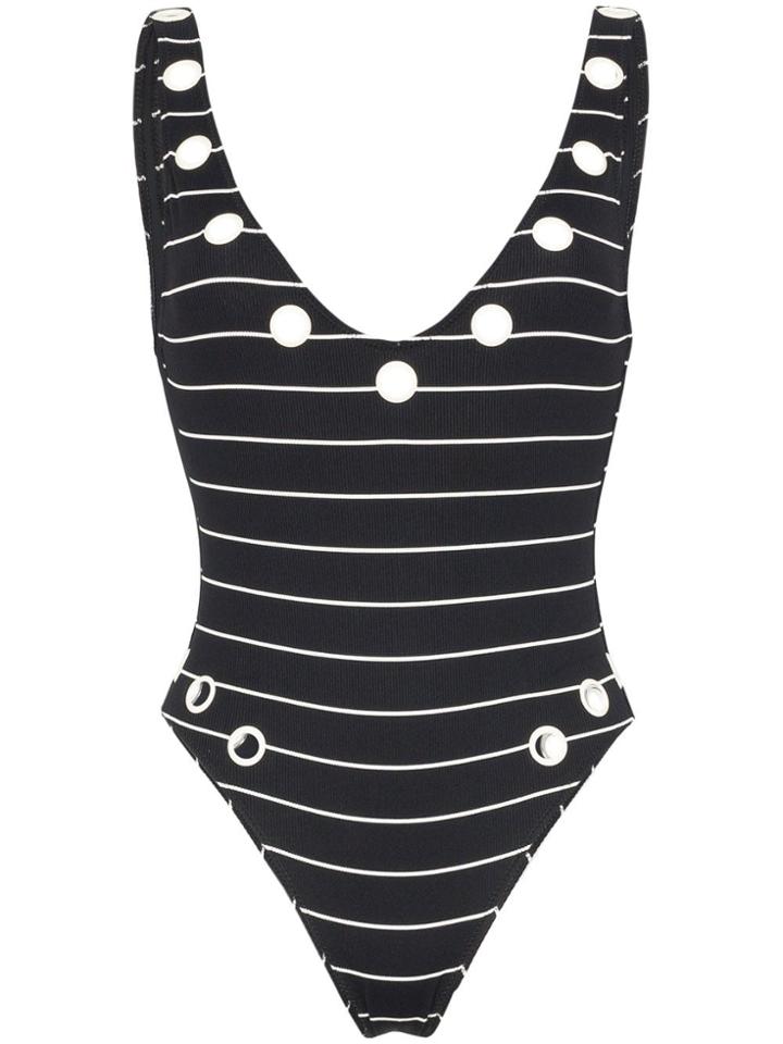 Solid & Striped Michelle Eyelet Pinstripe Swimsuit - Black