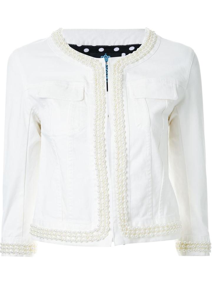 Guild Prime Faux Pearl Trim Denim Jacket, Women's, Size: 36, White, Cotton/polyurethane