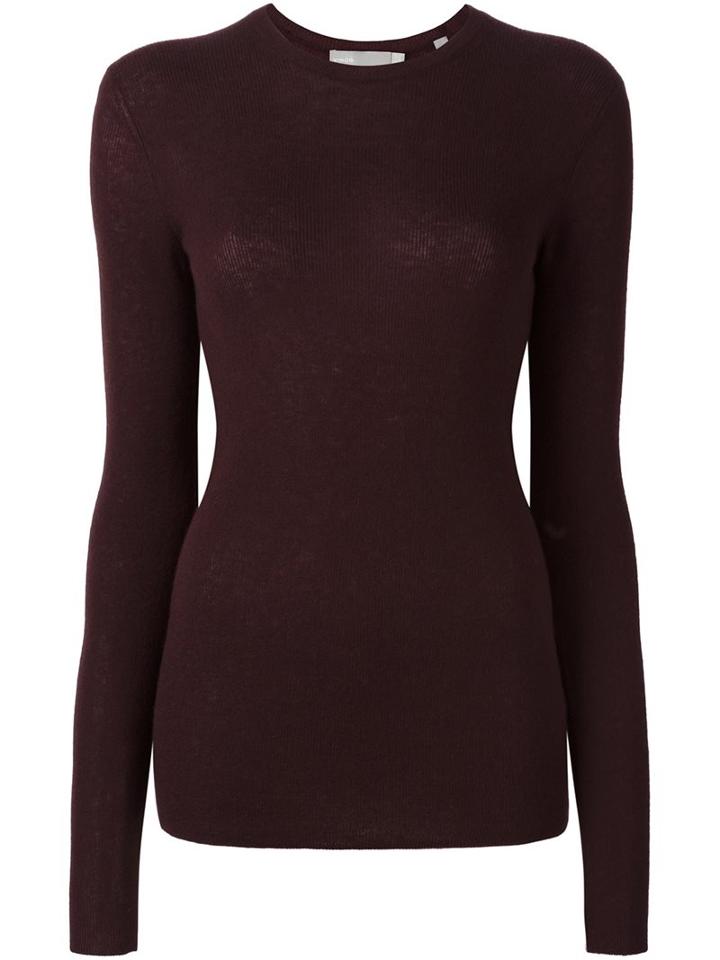 Vince Fine Rib Knit Long Sleeve Sweater, Women's, Size: Small, Red, Cashmere