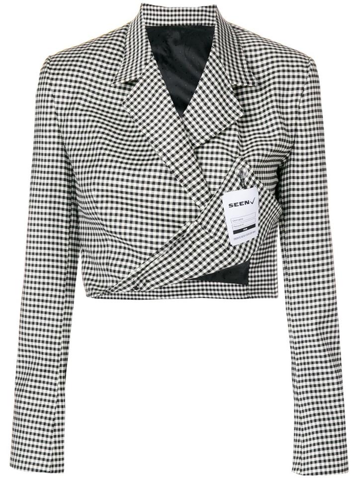Seen Checked Cropped Blazer - Black