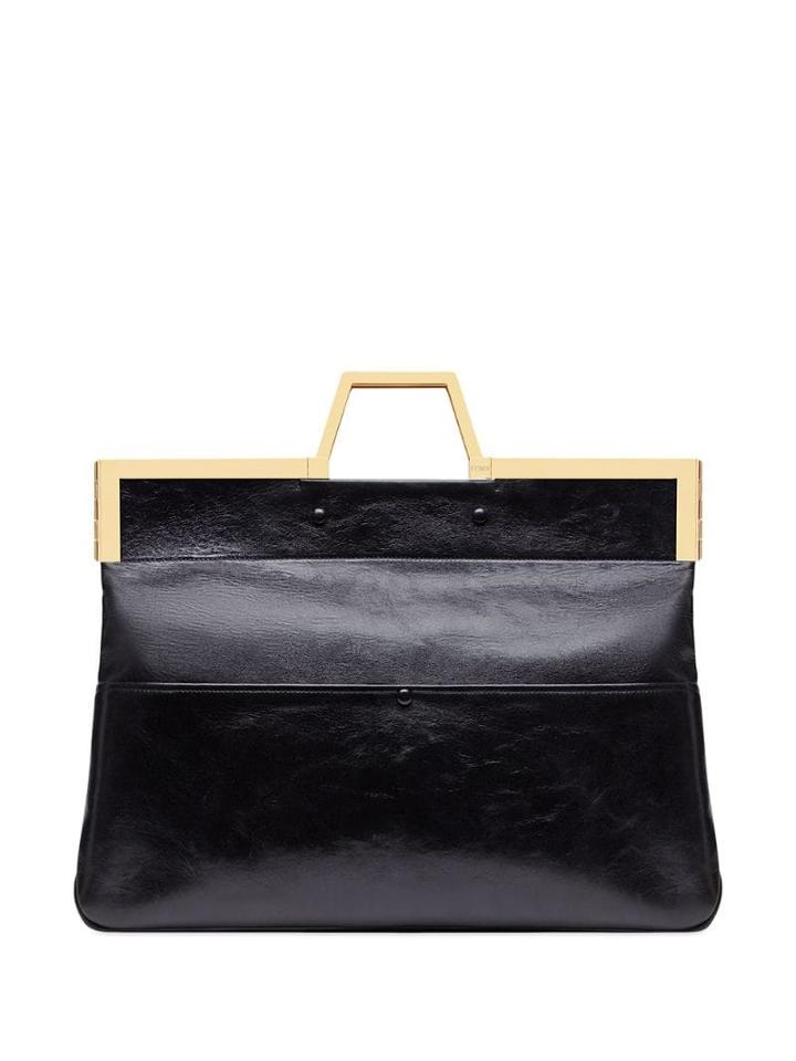 Fendi Large Shopping Flap Tote Bag - Black