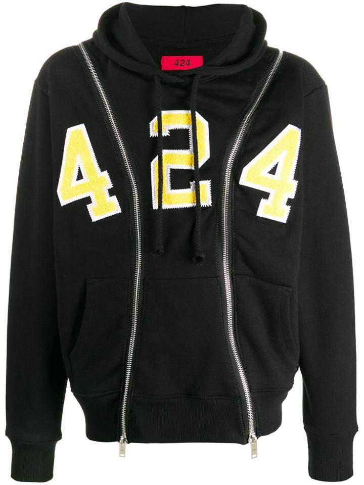 424 Appliqué Zip Detail Hoodie - Black