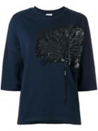P.a.r.o.s.h. Sequin Leaf Sweatshirt, Women's, Size: Large, Blue, Cotton/pvc