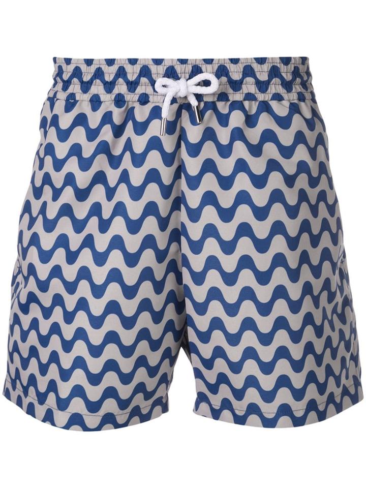 Frescobol Carioca Drawstring Wave Print Shorts - Blue