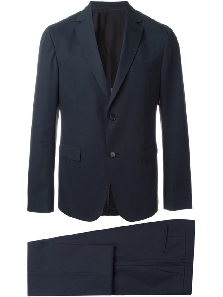 Z Zegna Single Breasted Straight Leg Two Piece Suit, Men's, Size: 54, Blue, Cotton/acetate/viscose