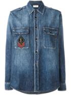 Saint Laurent Ysl Military Patch Denim Shirt, Women's, Size: Small, Blue, Cotton