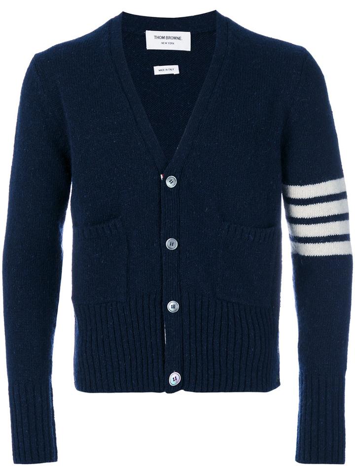 Thom Browne - Contrast Stripe Cardigan - Men - Mohair/wool - 2, Blue, Mohair/wool