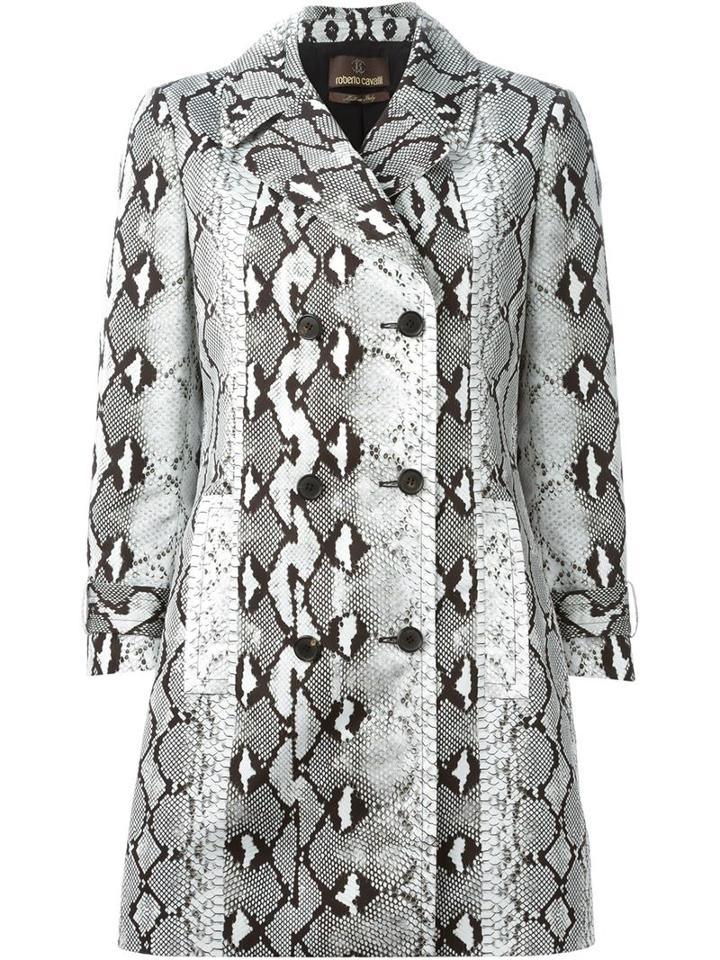 Roberto Cavalli Snakeskin Print Coat, Women's, Size: 40, Grey, Polyester/silk/viscose