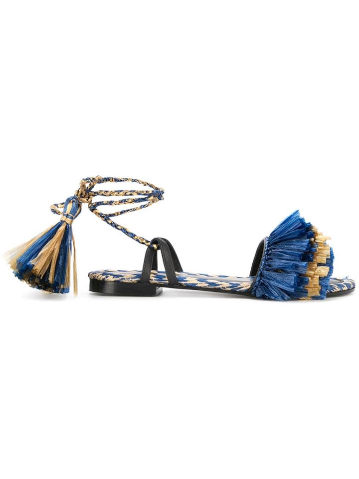 Avec Modération Fringed Ankle Strap Sandals - Blue