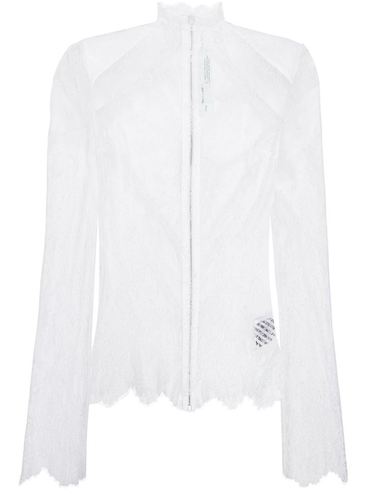 Off-white High Neck Lace Top With Shoulder Pads