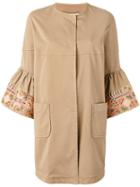 Bazar Deluxe - Cropped Sleeves Coat - Women - Cotton/spandex/elastane - 42, Women's, Brown, Cotton/spandex/elastane