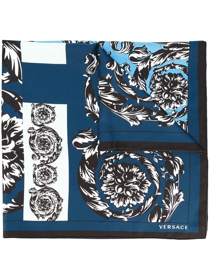 Versace Baroque Spiral Scarf, Women's, Blue, Silk