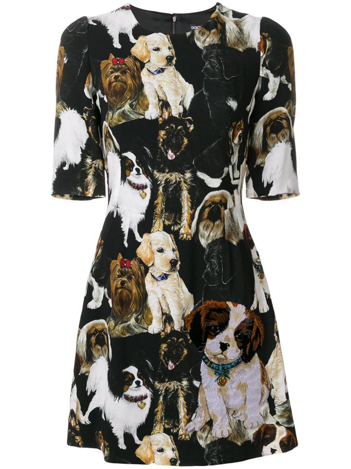 Dolce & Gabbana Puppy Print Mini Dress - Black