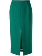 Rochas Front Slit Pencil Skirt - Green