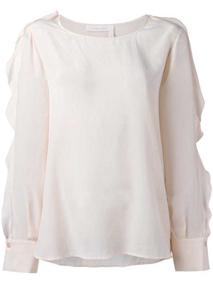 See By Chloé - Ruffle Sleeved Blouse - Women - Silk - 40, Pink/purple, Silk