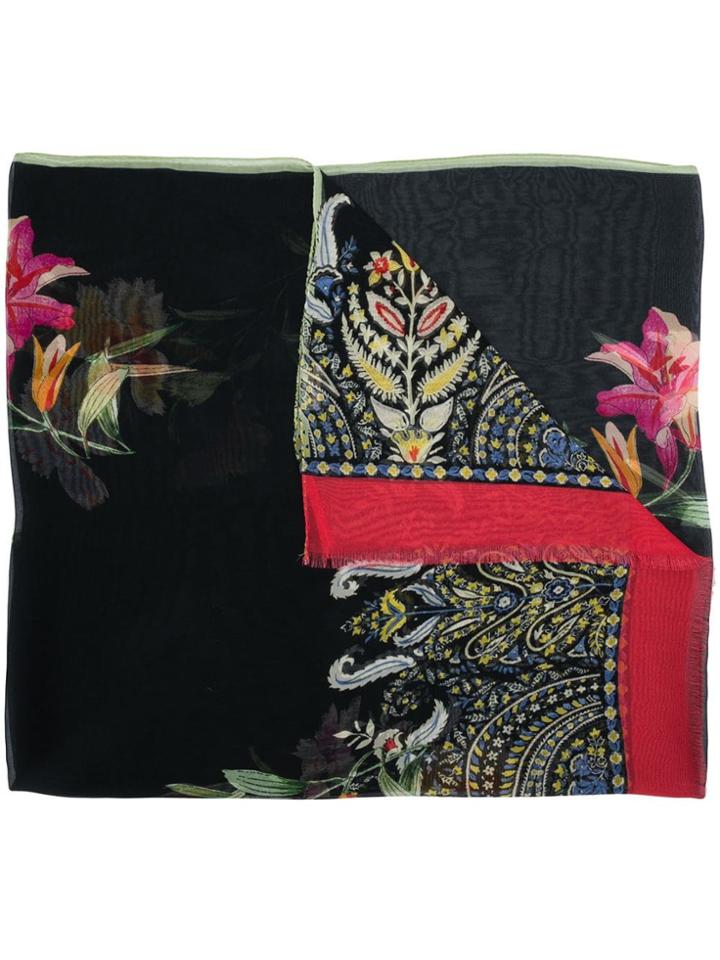 Etro Floral And Paisley Print Scarf - Black