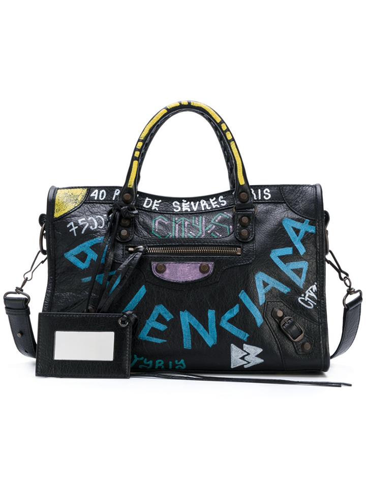 Balenciaga Graffiti City Small Tote - Black