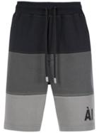 À La Garçonne Striped Sweat Bermuda Shorts - Black