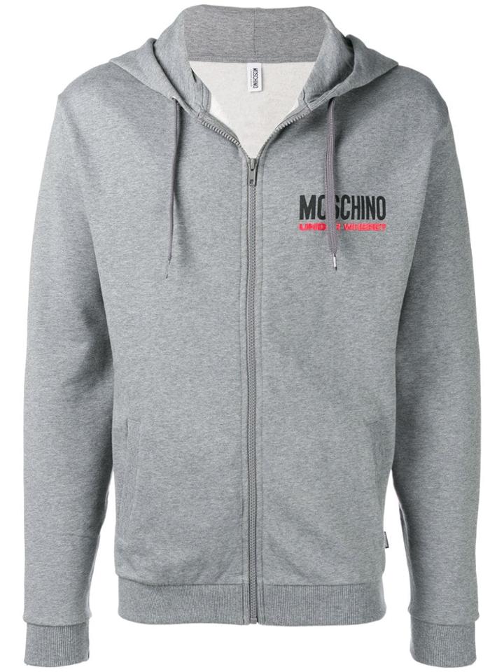 Moschino Chest Logo Zip Hoodie - Grey