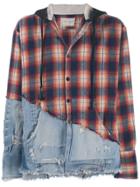 Greg Lauren Plaid Denim Hooded Shirt Jacket - Orange
