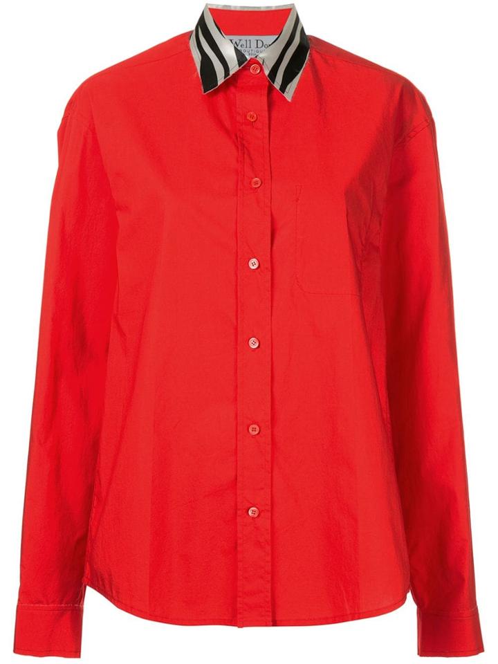 We11done Contrast Collar Shirt - Red