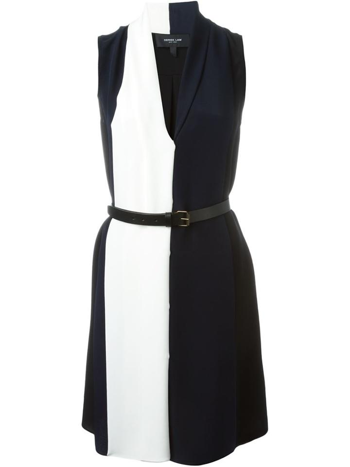 Derek Lam Belted Two-tone Dress, Women's, Size: 42, Black, Silk/leather