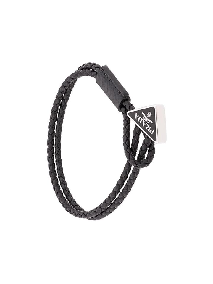 Prada Braided Logo Plaque Bracelet - Black