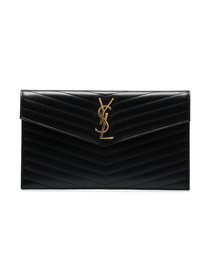 Saint Laurent Black Uptown Leather Envelope Clutch