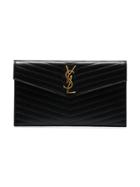 Saint Laurent Black Uptown Leather Envelope Clutch
