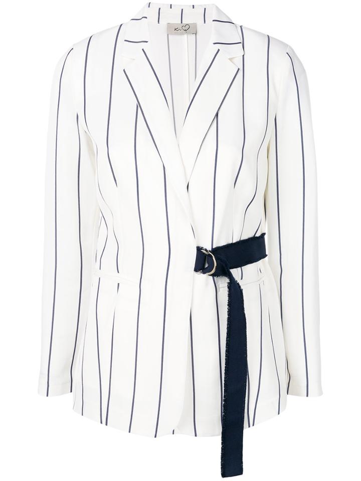 Ki6 Striped D-ring Wrap Blazer - White