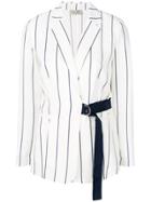 Ki6 Striped D-ring Wrap Blazer - White