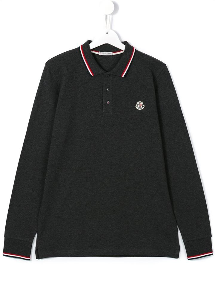 Moncler Kids Long Sleeve Polo Shirt, Boy's, Size: 14 Yrs, Grey