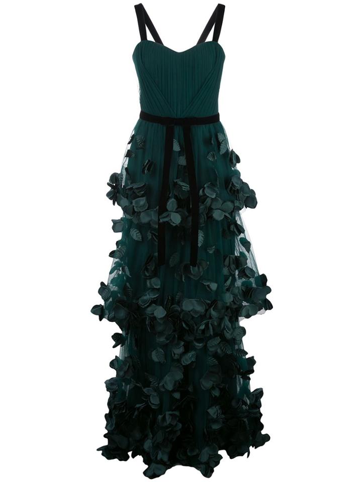 Marchesa Notte Flower-embellished Maxi Dress - Green