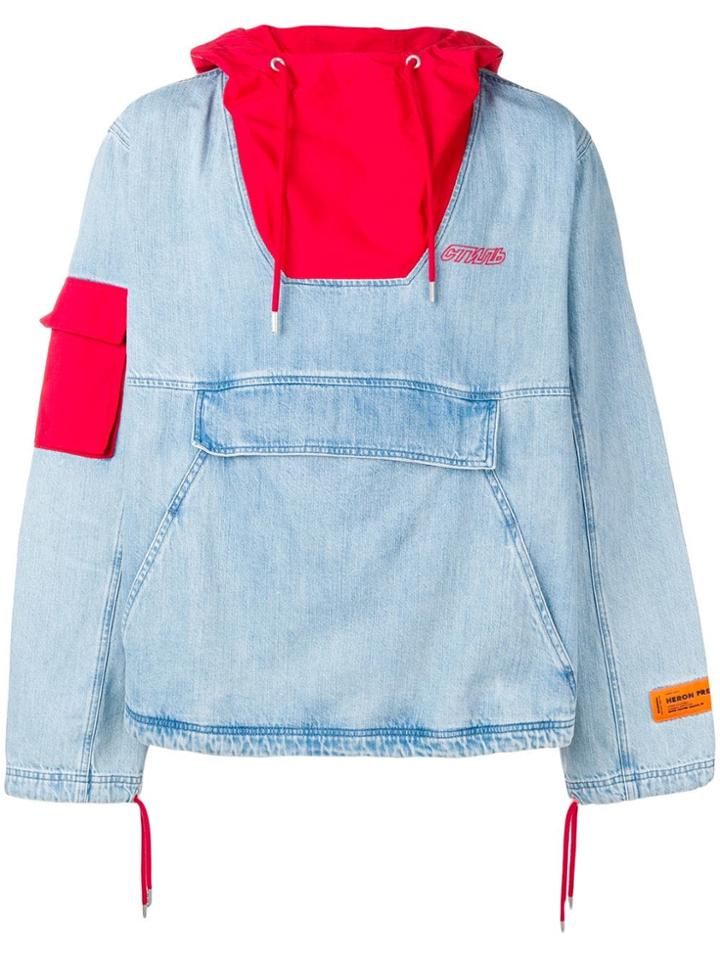 Heron Preston Logo Denim Hooded Jacket - Blue