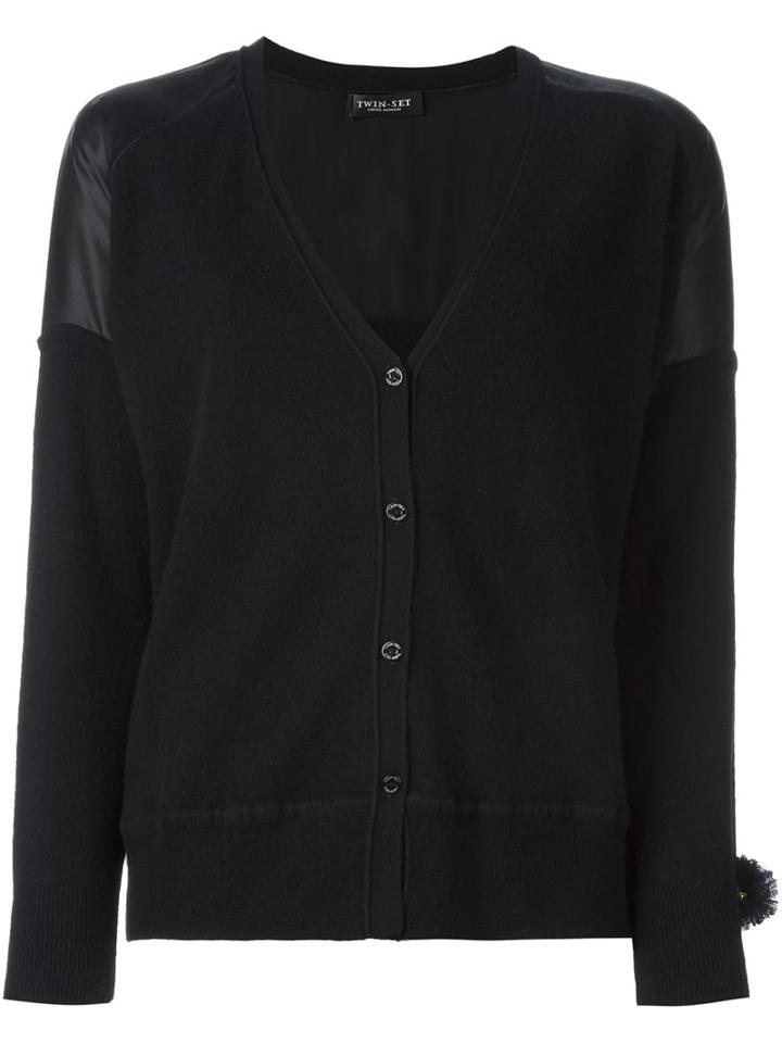 Twin-set Pompom Detail Loose-fit Cardigan, Women's, Size: Large, Black, Silk/cashmere/wool