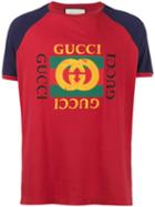 Gucci - Fake Print Logo T-shirt With Contrasting Sleeves - Men - Cotton - Xxl, Red, Cotton