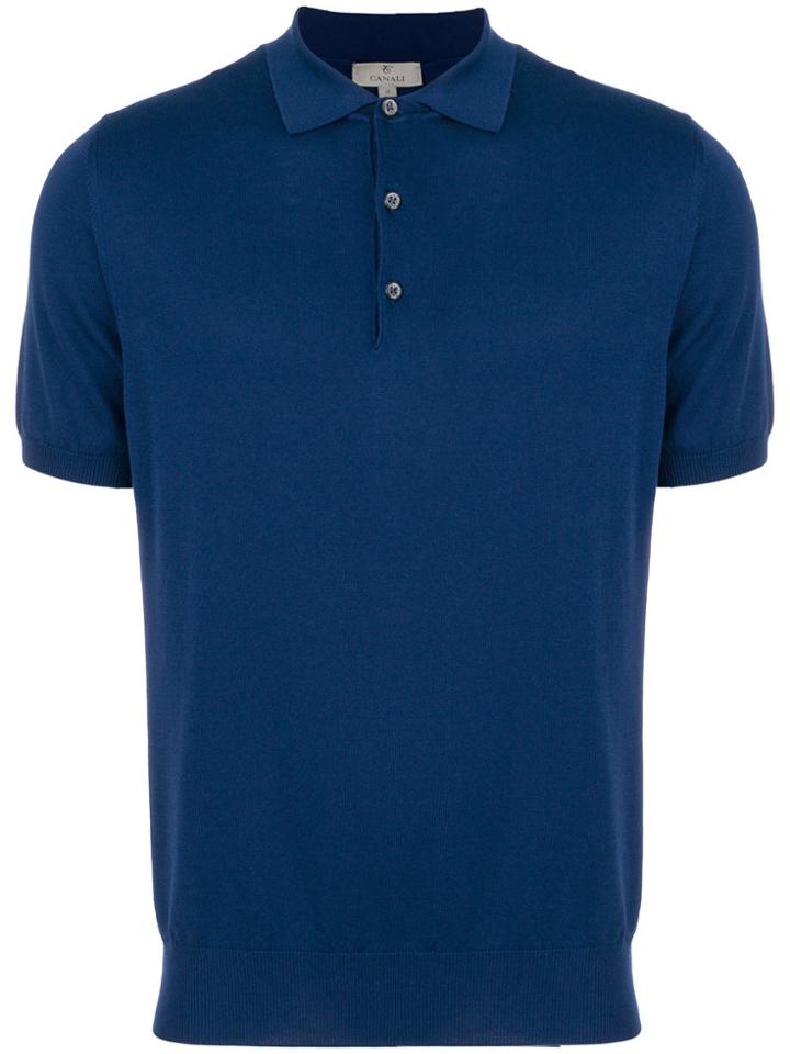 Canali Fine Knit Polo Sweater - Blue
