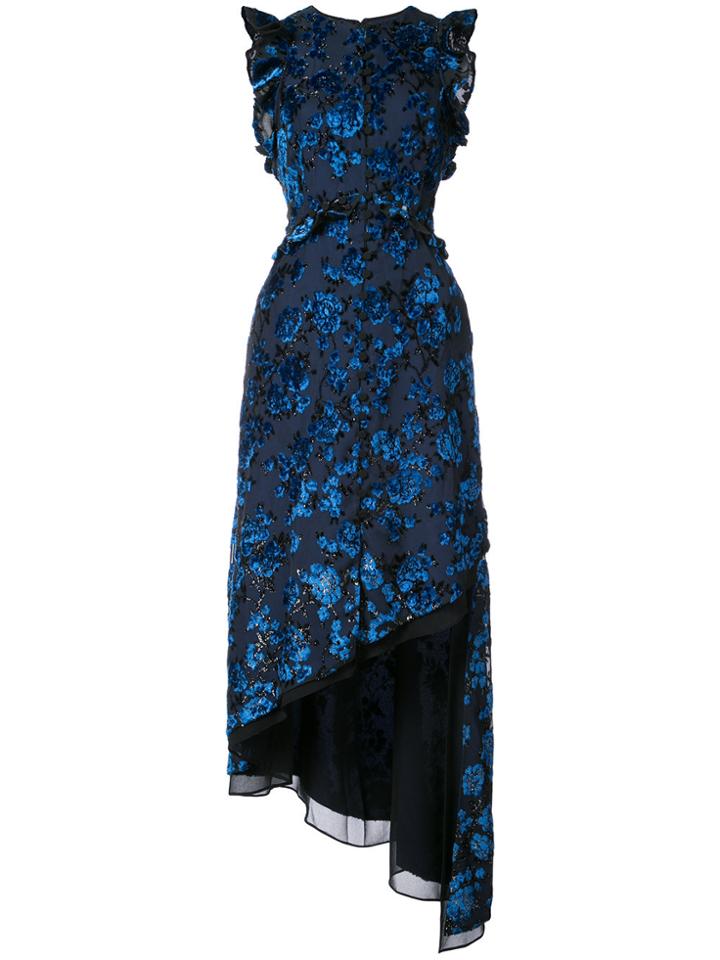 Self-portrait Asymmetric Floral Evening Dress - Blue