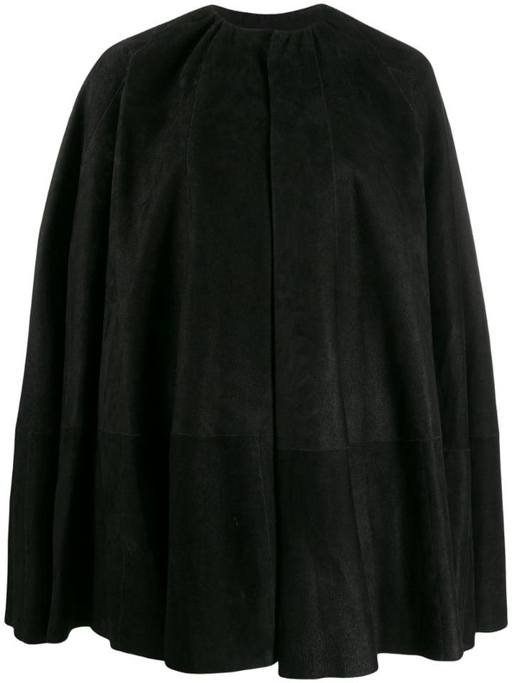 Rick Owens Leather Cape Coat - Black