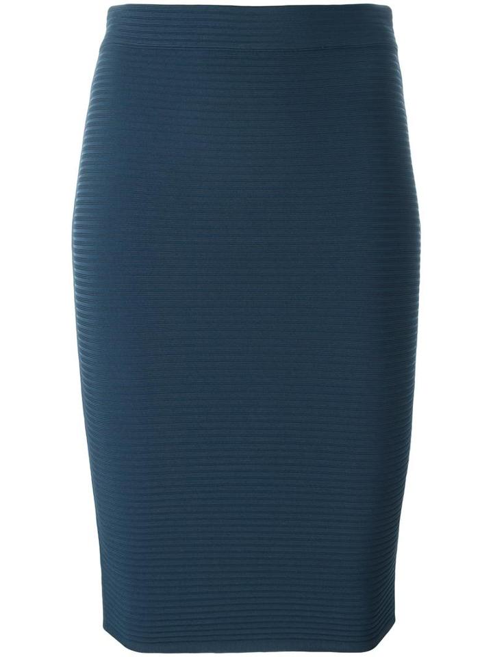 T By Alexander Wang Ribbed Pencil Skirt, Women's, Size: Medium, Blue, Rayon/nylon/spandex/elastane