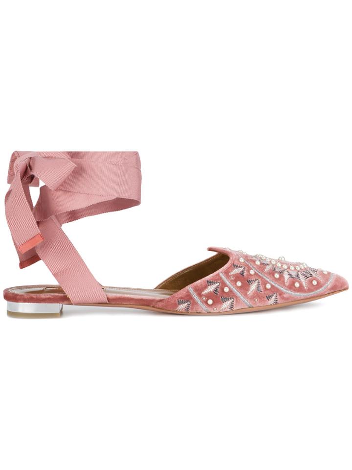 Aquazzura Stellar Faux Pearl Embellished Flats - Pink & Purple