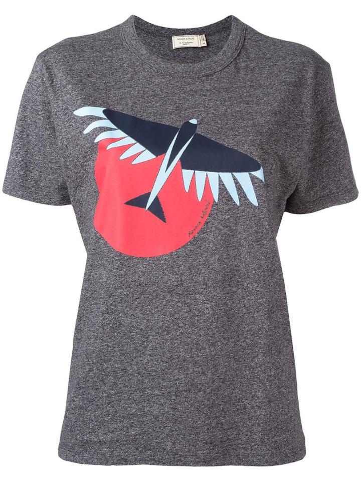 Maison Kitsuné Bird Print T-shirt, Women's, Size: Medium, Grey, Cotton