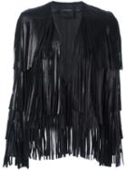 Nour Hammour 'lottery' Fringed Jacket, Women's, Size: 42, Black, Lamb Skin/acetate/satin