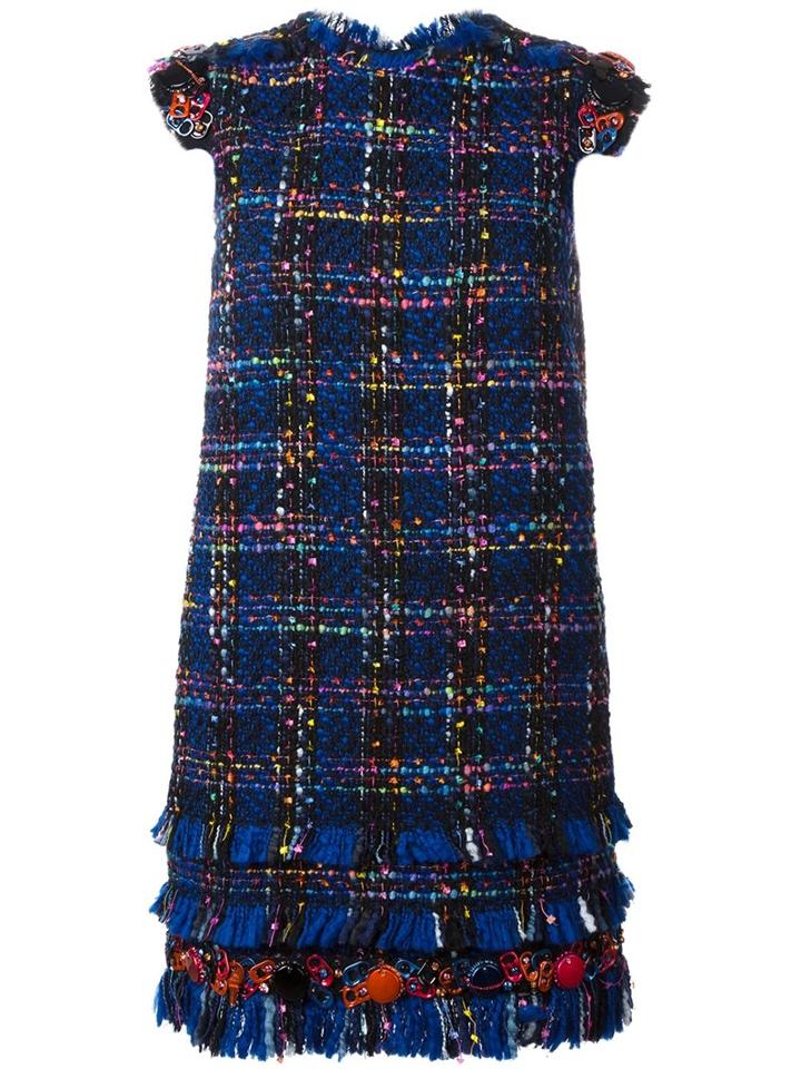 Msgm Tweed Shift Dress, Women's, Size: 42, Blue, Acrylic/polyamide/polyester/wool